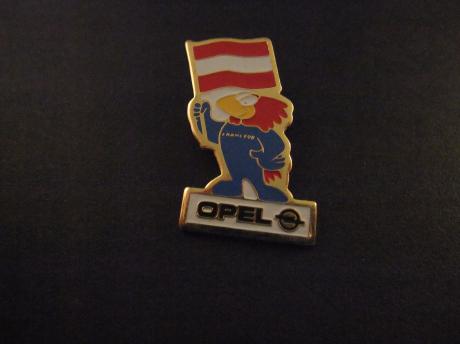 WK voetbal Frankrijk 1998 mascotte met vlag van Oostenrijk sponsor Opel